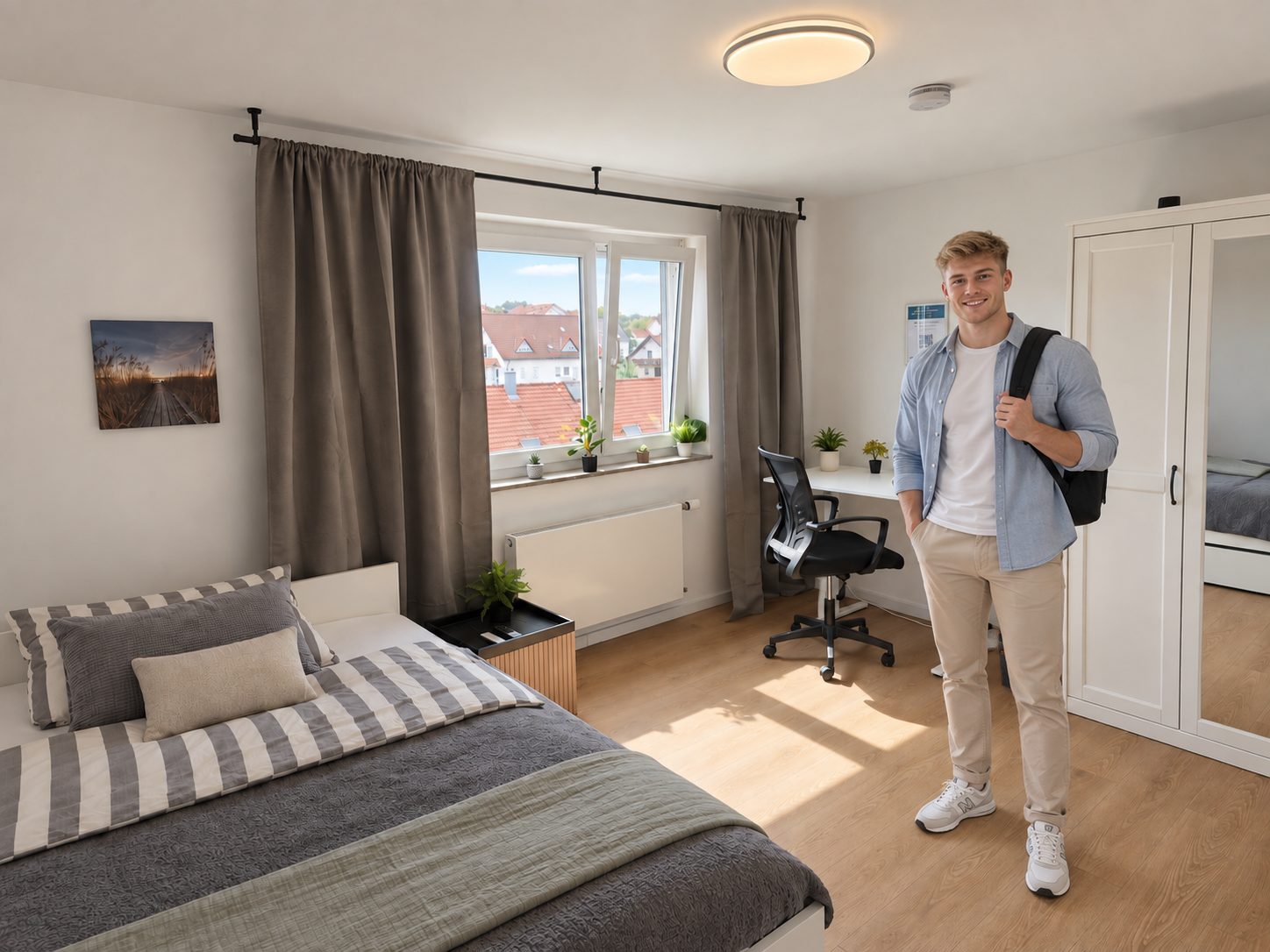 Résident qui se détend sur le lit de la chambre 3 après le travail